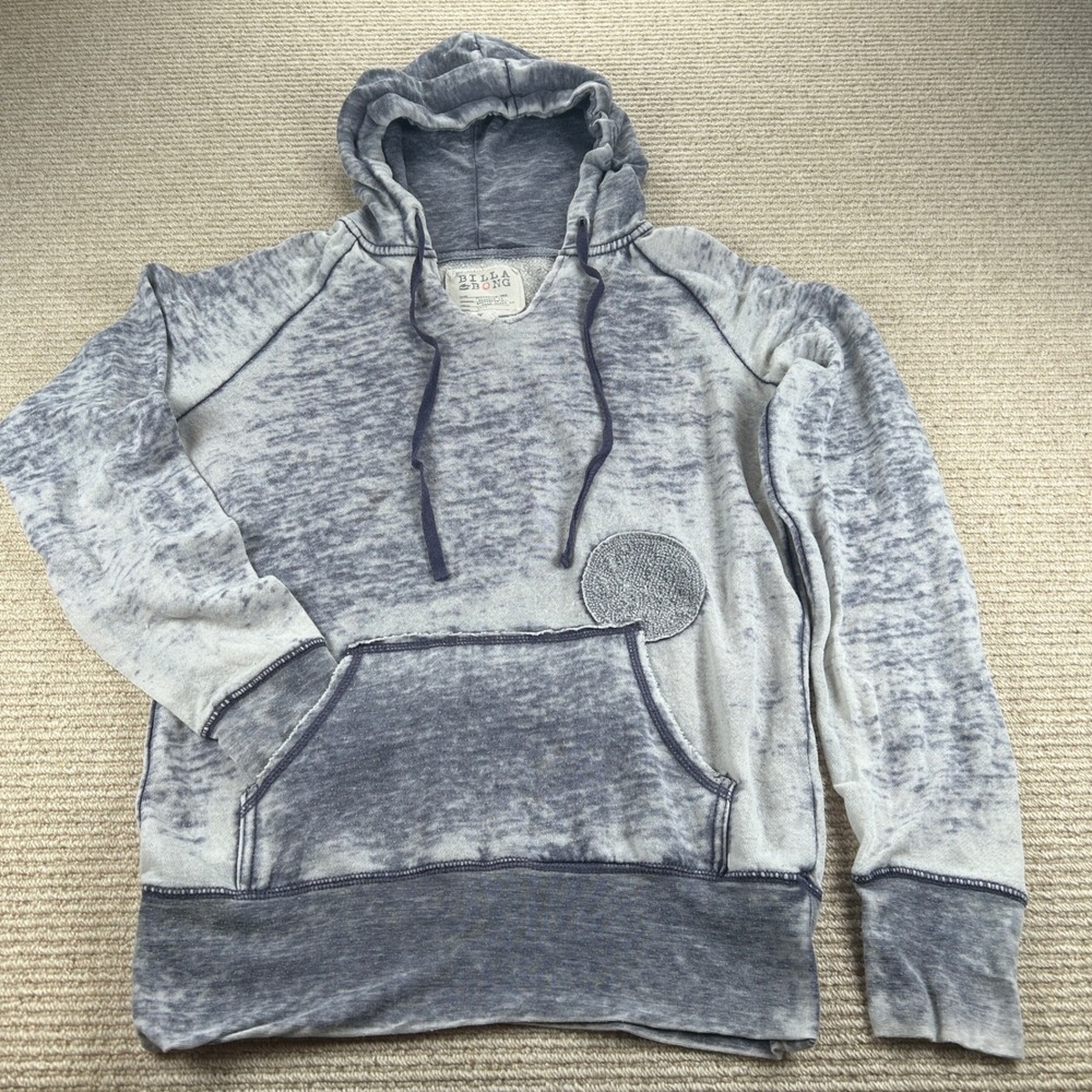 Billabong Hoodie Women Medium Gray Blue Burnout Wash Surf Beachy Boho Sweatshirt - Picture 14 of 14